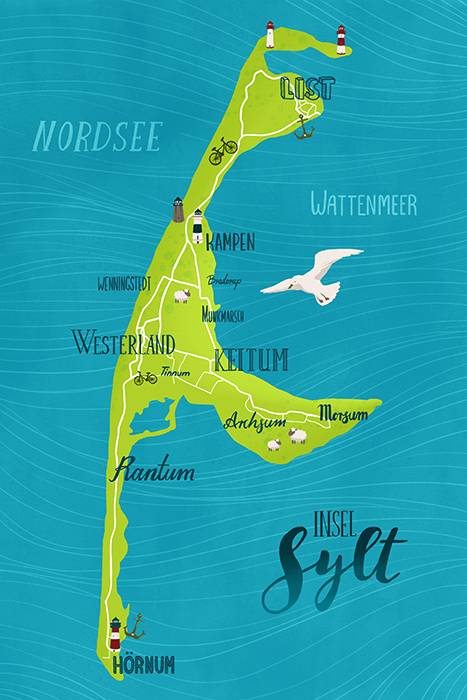 Sylt Karte Illustration Handlettering Vernessa Himmler Insel Map